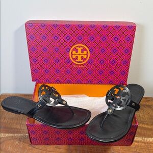 Tory Burch Black Leather Miller Flip Flop Sandals, women’s 8.5